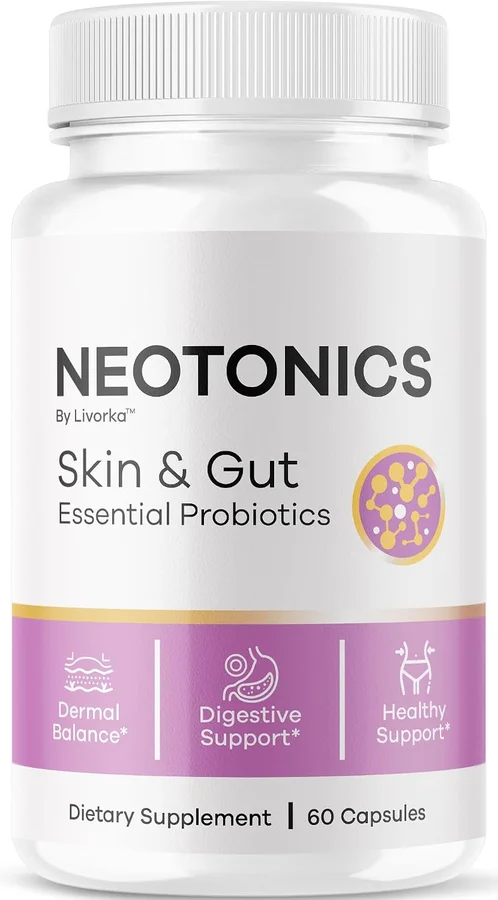 Neotonics Skin & Gut Essential Probiotics capsule bottle, 60 capsules