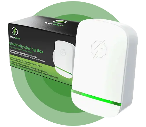 StopWatt plug-in electricity stabilizer device and retail box